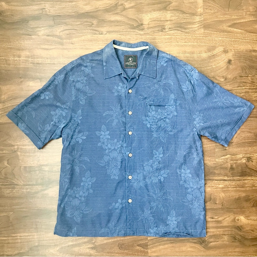 Jamaica Jaxx Tropical Hawaiian Silk Button Up Men’s Short Sleeve Shirt Size L